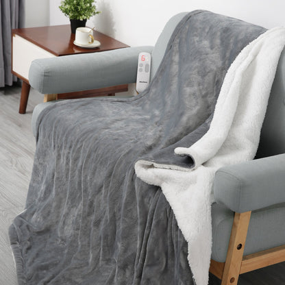 MaxKare Electric Blanket Heated Throw Flannel & Sherpa Fast Heating Blanket 50" x 60", ETL Certification with 6 Heating Levels & 5 Auto-Off Timing Settings, Home Use & Machine Washable, Grey & White - NAIPO