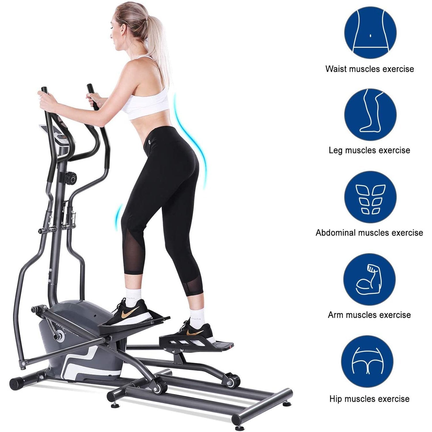 Load image into Gallery viewer, MaxKare Elliptical Machine Trainer Magnetic Elliptical Exercise Machine Front Flywheel Driven for Home use with 8-Level Resistance LCD Monitor Pulse Smooth Quiet - NAIPO
