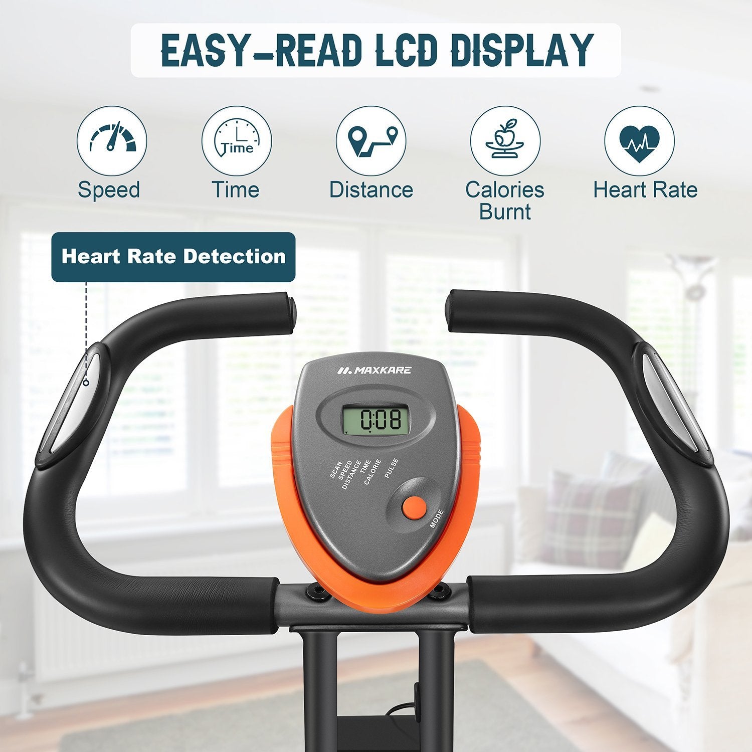 MaxKare Folding Upright Exercise Bike with Magnetic Resistance Indoor Cycling Bike Stationary Bike w/Extra Large Cushion Seat/Pulse Sensor/LCD Monitor Portable For Home Use - NAIPO
