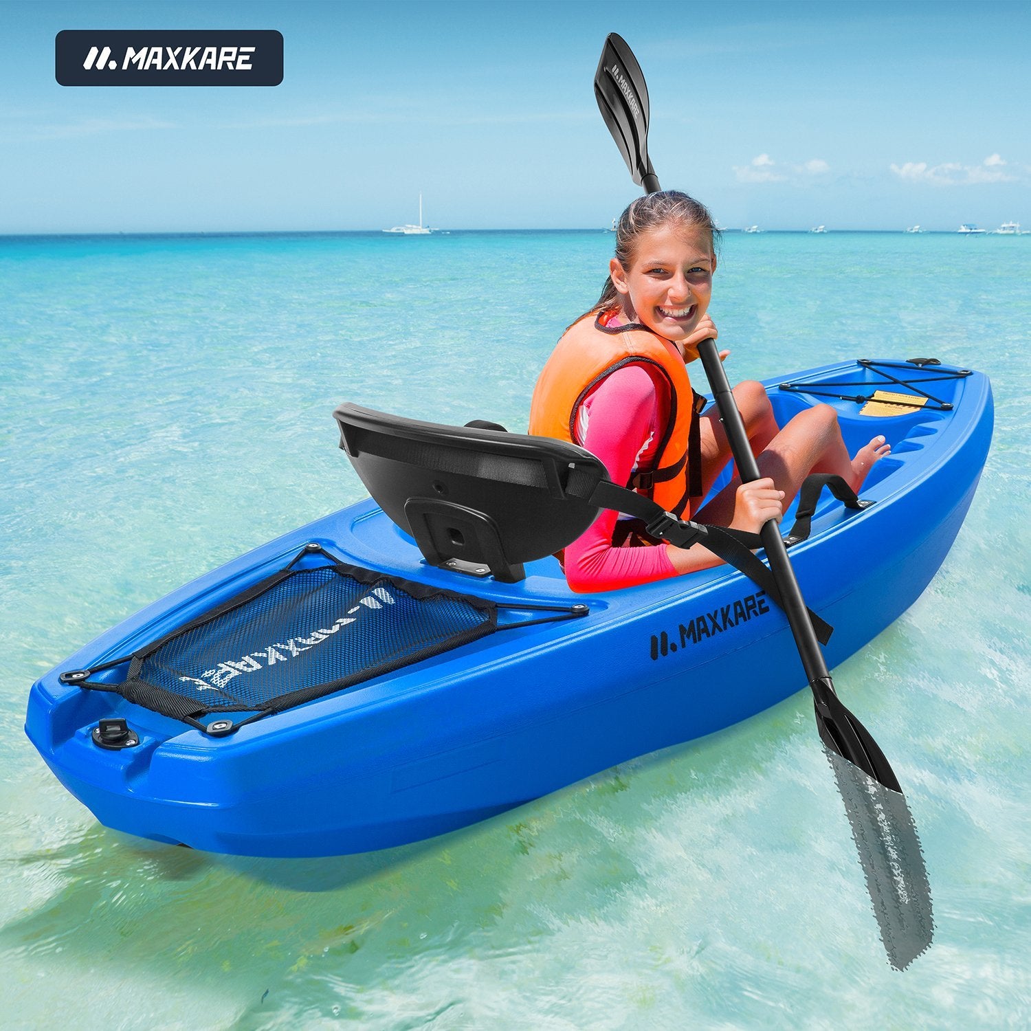 MaxKare Kids Kayak with Paddle & Seat Youth Kayak Sit-On-Top Kayak Foldable 6ft Kayak with Cup Holders Front & Rear Storage Hatches for Ages Years 5 and Up Capacity 121 lbs Blue - NAIPO