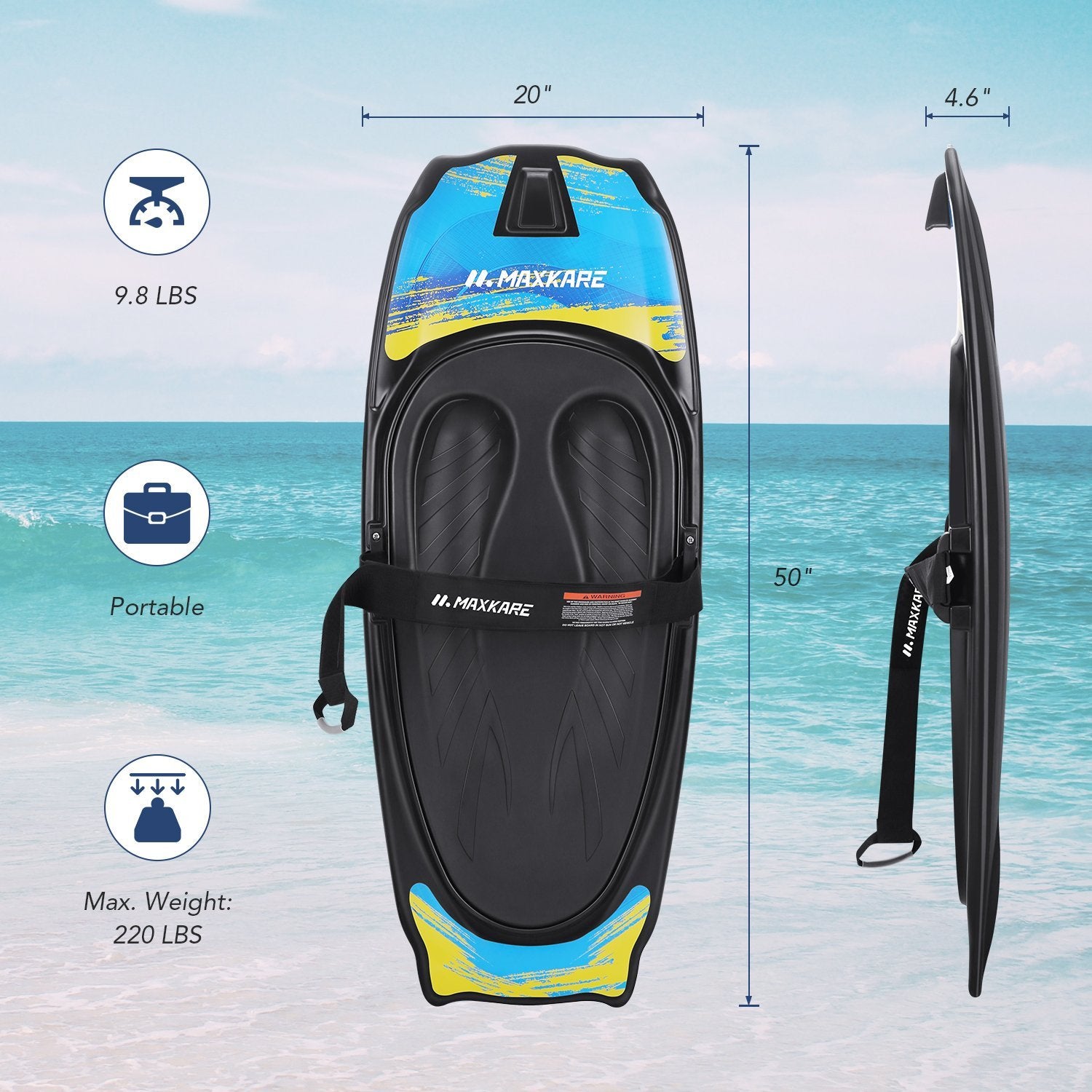 Load image into Gallery viewer, MaxKare Kneeboard with Hook Strap Surfing Boating Waterboarding Kneeling EVA Pad Outdoor Watersport for Kids, Teens &amp; Adults - NAIPO
