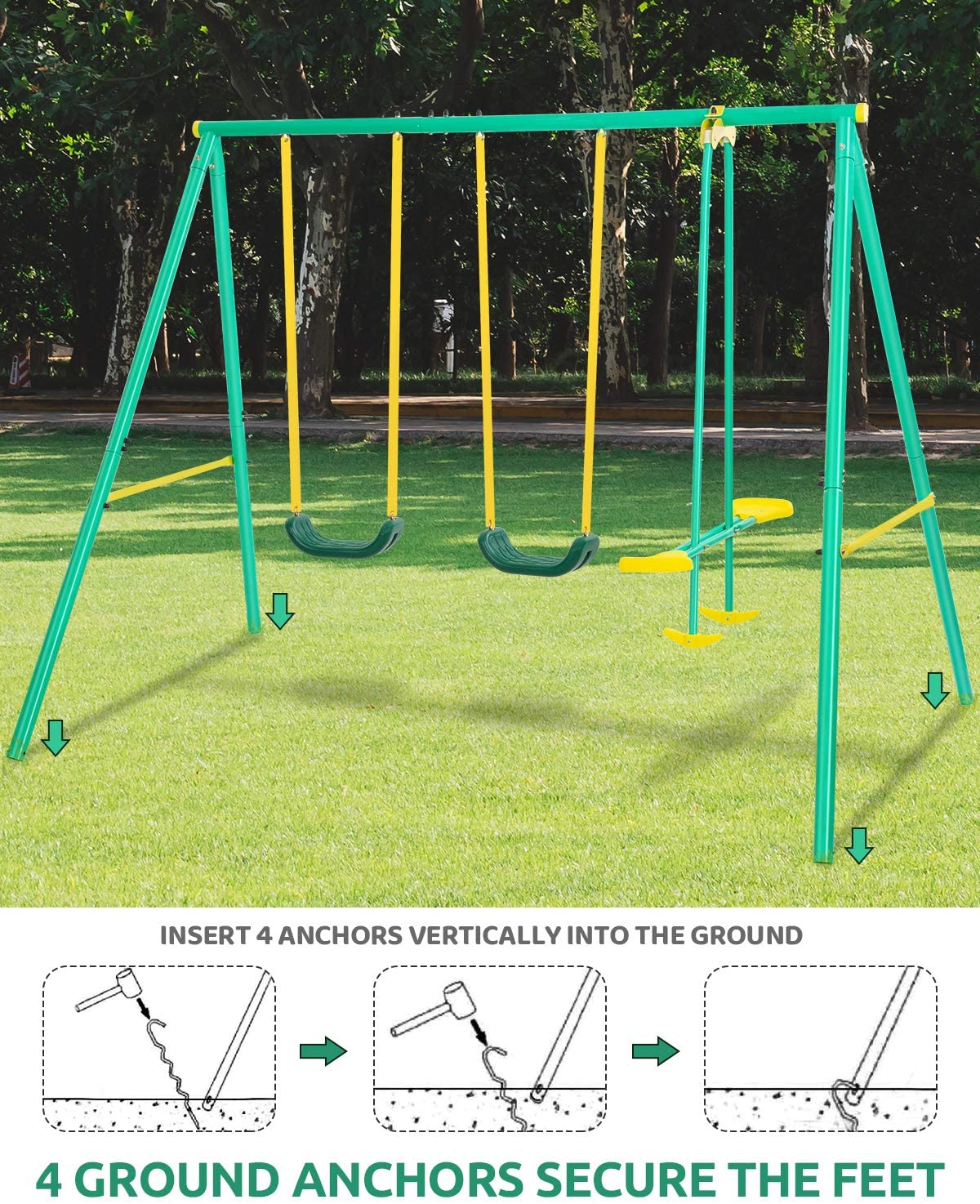 Load image into Gallery viewer, MaxKare Metal Swing Set Outdoor Backyard Playground Swing Set 2 Seats with A Swing Glider for 3-12 Year Old Kids, Toddlers, Max Weight 400 LBS - NAIPO
