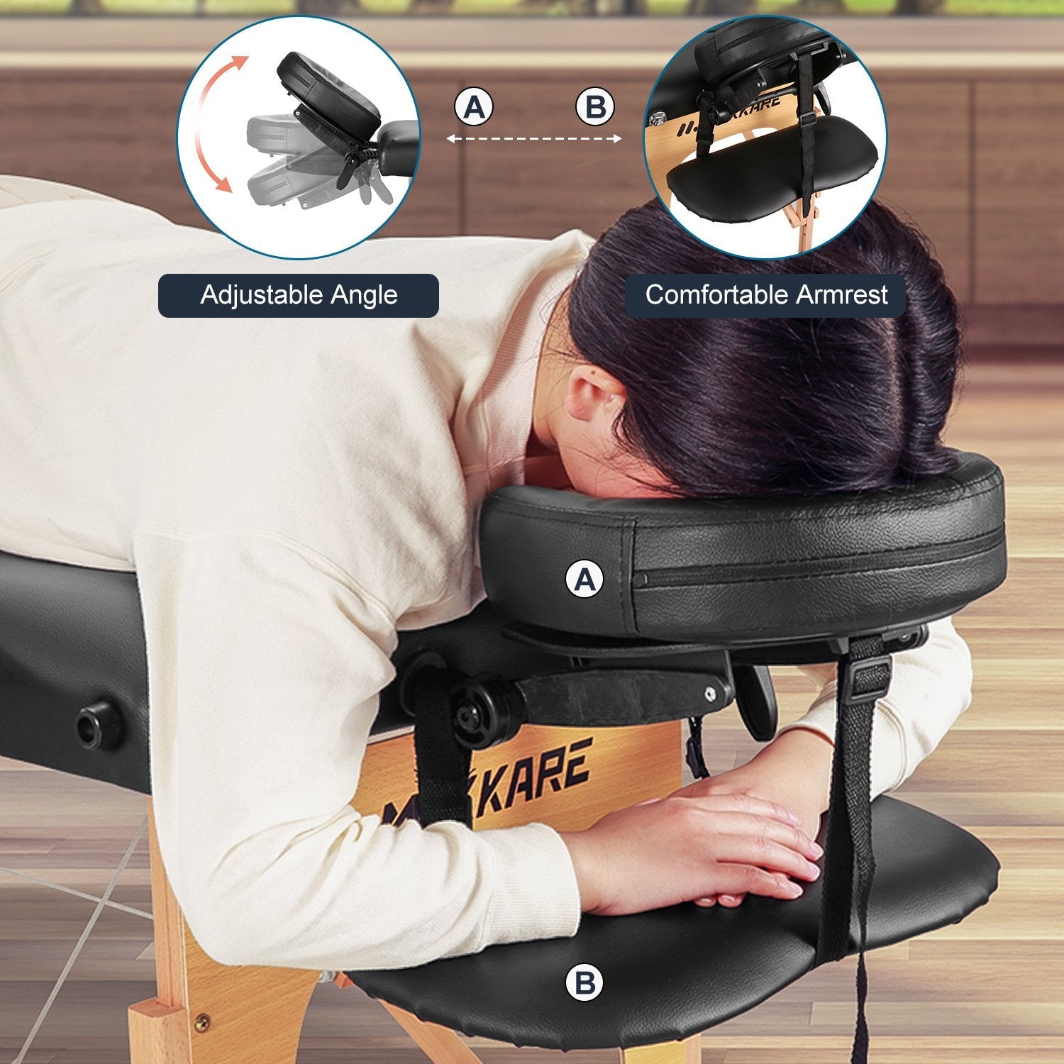MaxKare Portable Massage Table with 2 Fold Wooden - NAIPO