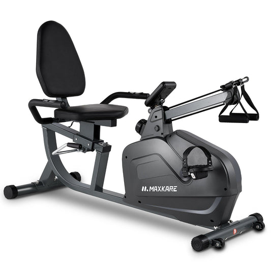 MaxKare Recumbent Exercise Bike Stationary Magnetic Indoor Cycling Bike with Arm Resistance Bands/Easy Adjustable Seat/LCD Monitor/Pulse Rate Monitoring for All Ages Cardio Workout at Home - NAIPO