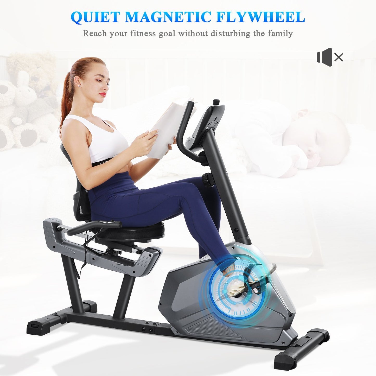MaxKare Recumbent Exercise Bike Stationary Magnetic Resistance 8 Levels Adjustable Static Indoor Cycling Bike with Large LCD Monitor & Ipad Holder for All Ages - NAIPO