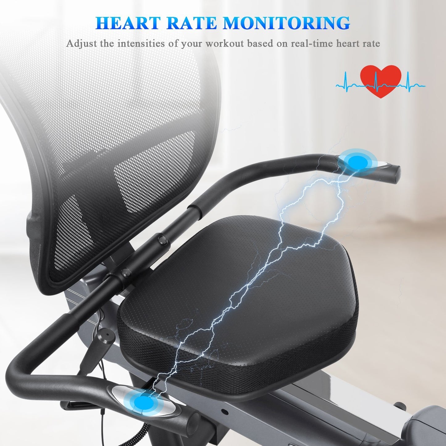 MaxKare Recumbent Exercise Bike Stationary Magnetic Resistance 8 Levels Adjustable Static Indoor Cycling Bike with Large LCD Monitor & Ipad Holder for All Ages - NAIPO