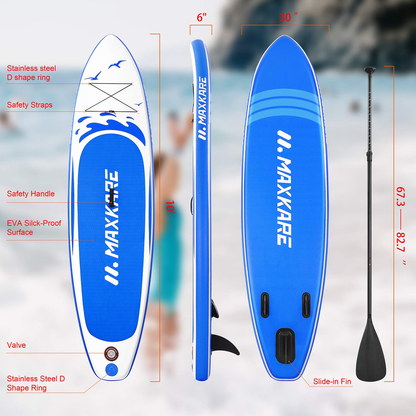 MaxKare Stand Up Paddle Board Inflatable SUP W Stand-up Paddle Board Accessories Backpack Paddle Leash Pump Non-Slip Deck ISUP Fishing Yoga Rigid Solid 10'× 30" ×6'' Thick Adult & Youth & Kid - NAIPO