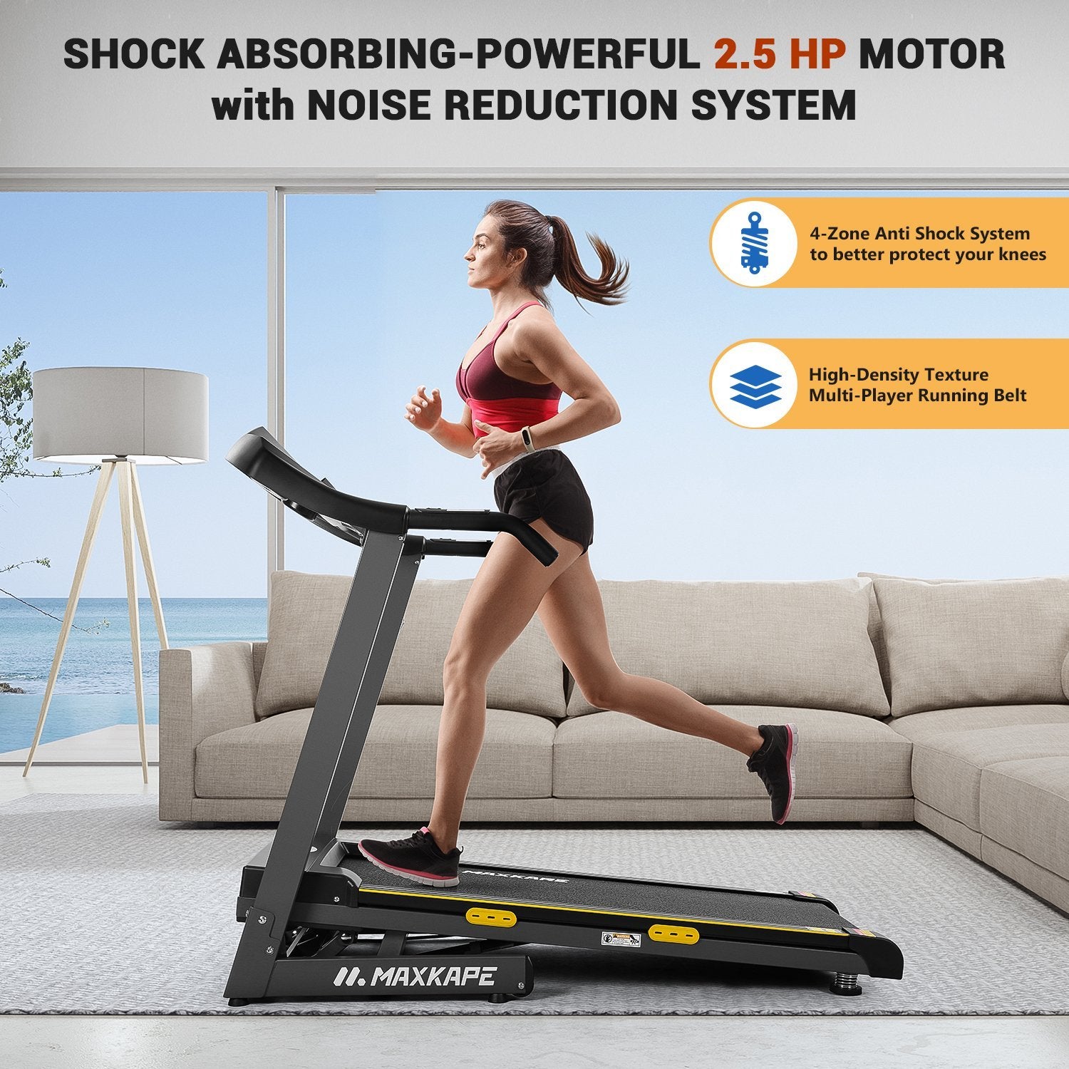 MaxKare Treadmill Auto Incline Folding Treadmill for Home with 12-Level Adjustment,15 Preset Training Programs on Large LCD Display and 2.5HP Power 8.5MHP Max Speed for Office Workout - NAIPO