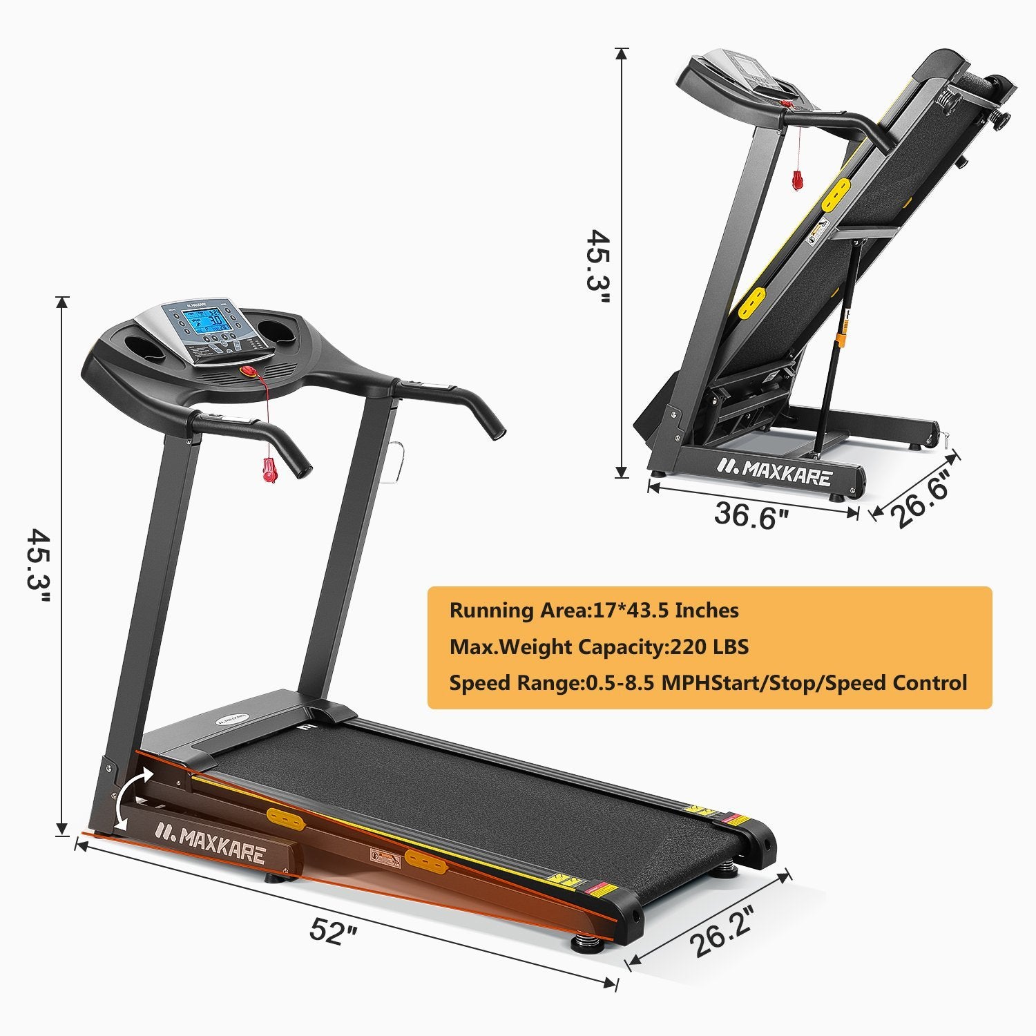MaxKare Treadmill Auto Incline Folding Treadmill for Home with 12-Level Adjustment,15 Preset Training Programs on Large LCD Display and 2.5HP Power 8.5MHP Max Speed for Office Workout - NAIPO