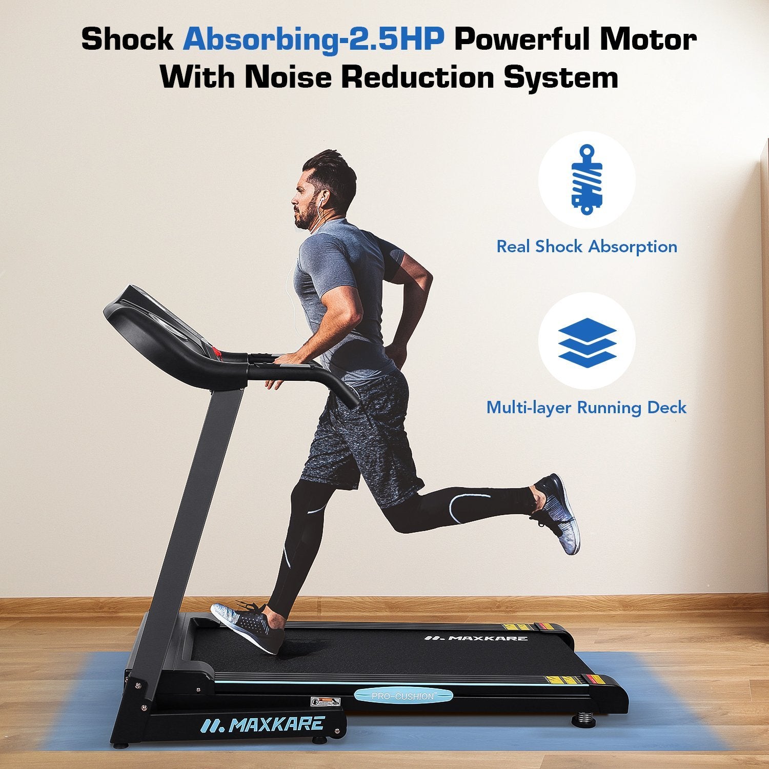 MaxKare Treadmill with 12% Auto Incline Folding Treadmill Running Machine 2.5 HP Power 8.5 MPH Speed with 15 Preset LCD Display for Home Use - NAIPO