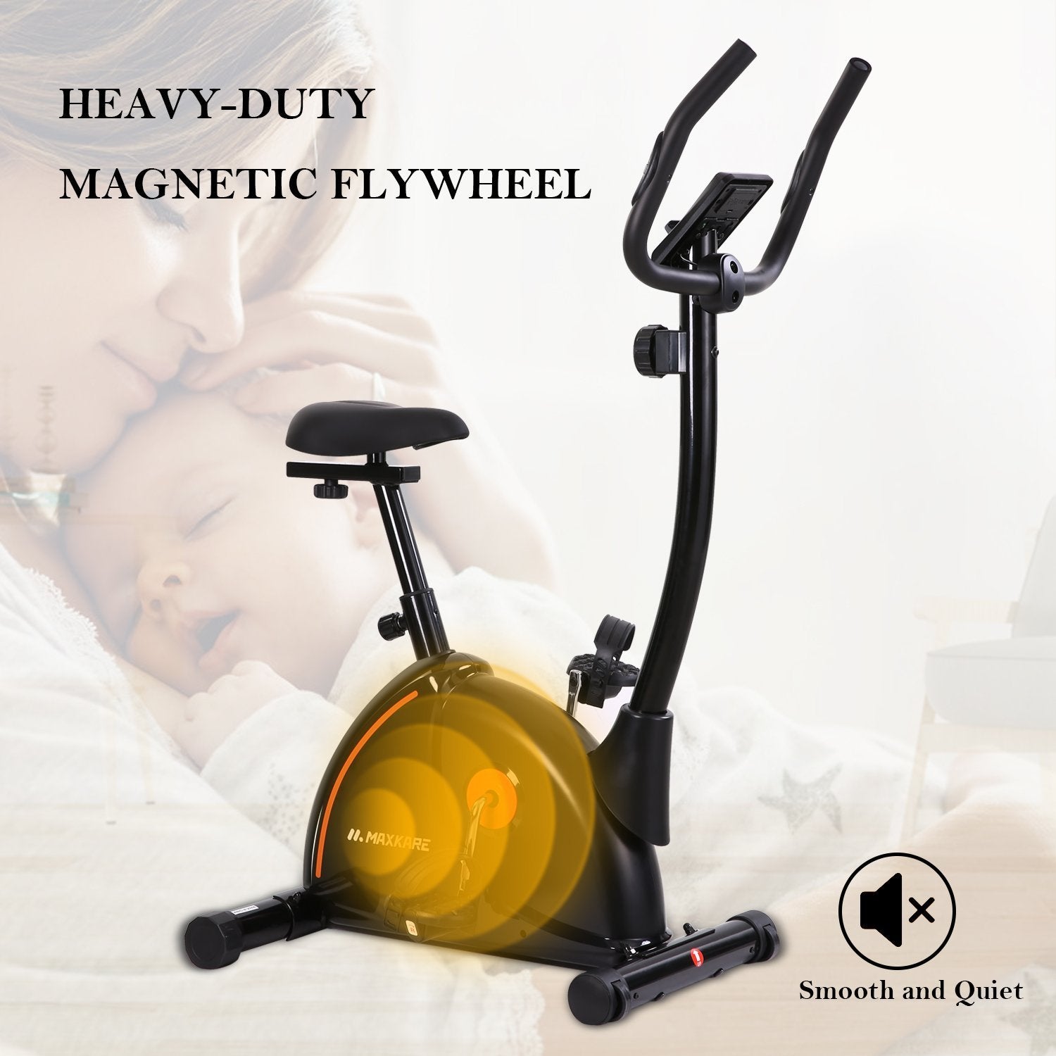 Load image into Gallery viewer, MaxKare Upright Exercise Bike Stationary Bike with Adjustable Cushion Seat and Magnetic Resistance Pulse Monitor Transport Wheels and Tablet Holder - NAIPO
