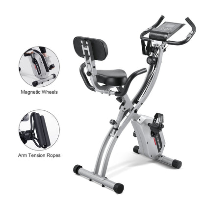 Maxkare Upright Folding Exercise Bike Stationary Recumbent Magnetic Indoor Cycling Bike with Arm Resistance Bands/Adjustable Resistance/LCD Monitor for Home Use - NAIPO