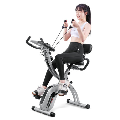 Maxkare Upright Folding Exercise Bike Stationary Recumbent Magnetic Indoor Cycling Bike with Arm Resistance Bands/Adjustable Resistance/LCD Monitor for Home Use - NAIPO