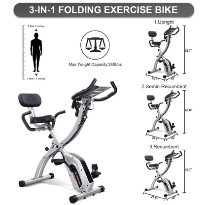Maxkare Upright Folding Exercise Bike Stationary Recumbent Magnetic Indoor Cycling Bike with Arm Resistance Bands/Adjustable Resistance/LCD Monitor for Home Use - NAIPO
