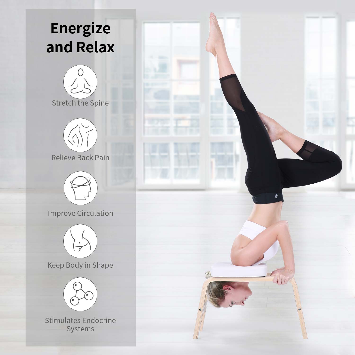 MaxKare Yoga Headstand Bench Head Stand Wood Inversion Chair Stool Handstand with PVC Pads for Workout, Home Gym Unisex- Relieve Fatigue and Tone Muscle - NAIPO