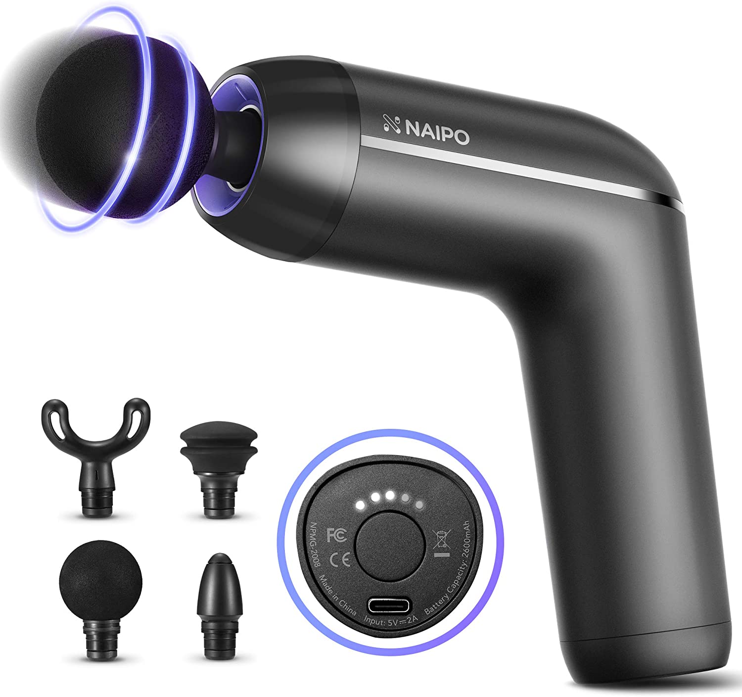 Load image into Gallery viewer, Naipo Massage Gun for Athletes, Deep Tissue Handheld Massage Professional Percussion Body Muscle Massage Gun for Pain Relief Relaxation with 5 Massage Heads Cordless Quiet Portable Carrying Case - NAIPO
