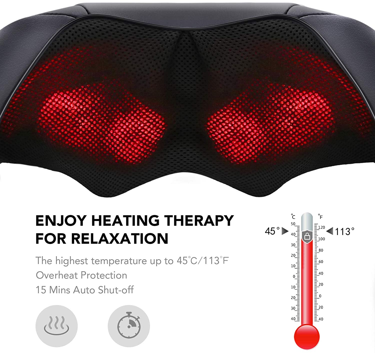 Naipo Shiatsu Back and Neck Massager with Heat 3D Deep Kneading Massage for Back, Shoulders, Foot, and Legs (Gray) - NAIPO