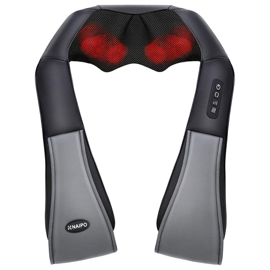 Naipo Shiatsu Back and Neck Massager with Heat 3D Deep Kneading Massage for Back, Shoulders, Foot, and Legs (Gray) - NAIPO
