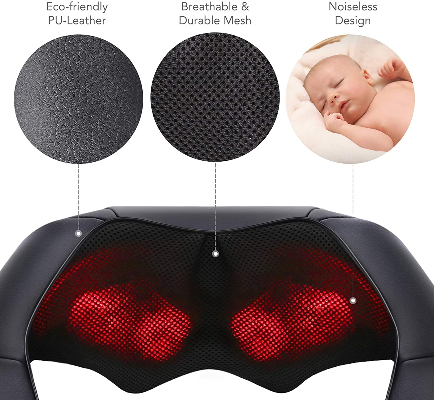 Naipo Shiatsu Back and Neck Massager with Heat 3D Deep Kneading Massage for Back, Shoulders, Foot, and Legs (Gray) - NAIPO