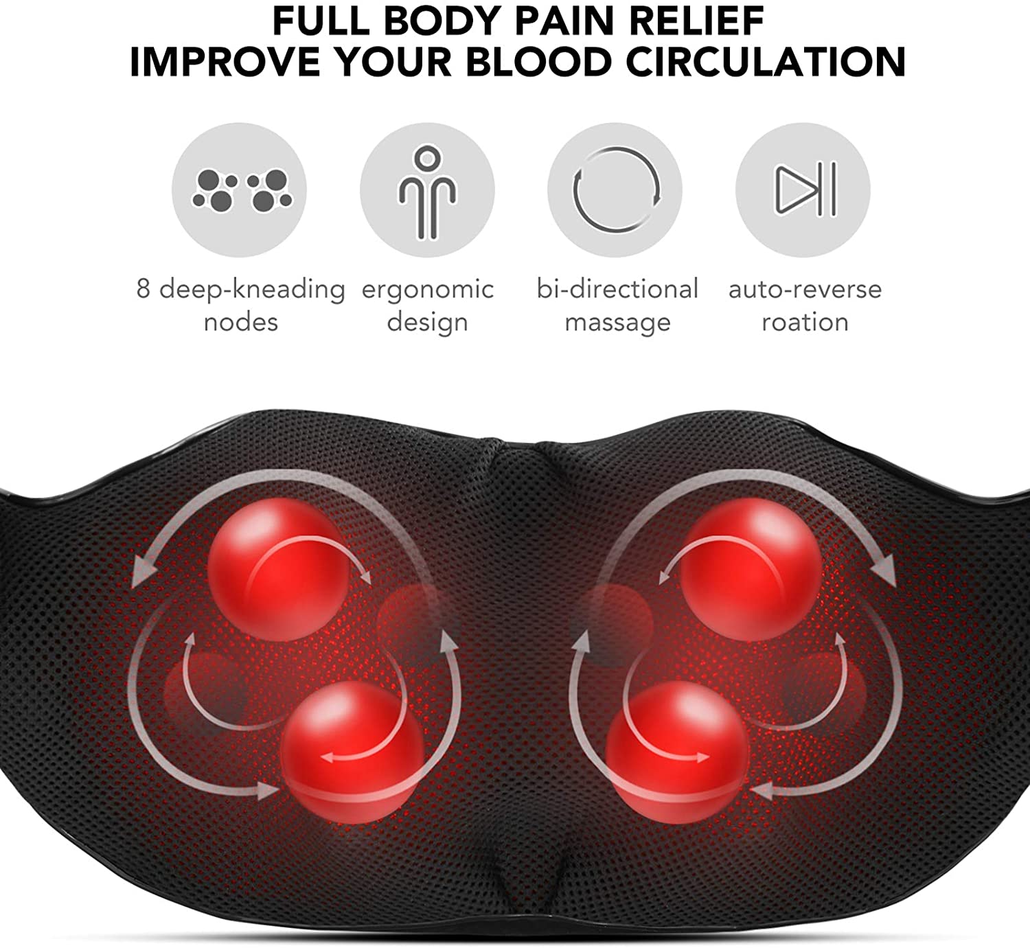 Naipo Shiatsu Back and Neck Massager with Heat 3D Deep Kneading Massage for Back, Shoulders, Foot, and Legs (Gray) - NAIPO