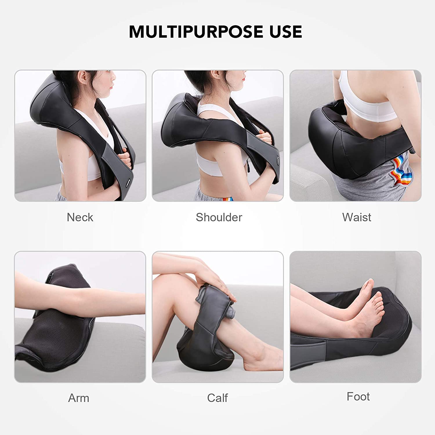 Naipo Shiatsu Back and Neck Massager with Heat 3D Deep Kneading Massage for Back, Shoulders, Foot, and Legs (Gray) - NAIPO