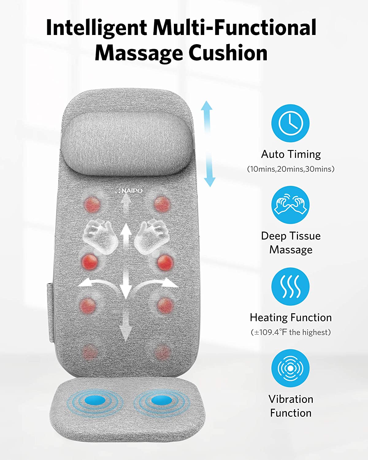 Massage seat pads car shiatsu massager heat function car massage mat
