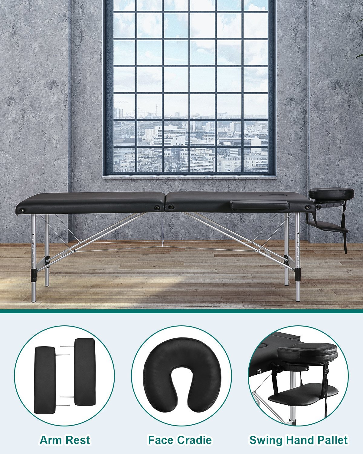 Portable Massage Table with 2 Fold Wooden - NAIPO