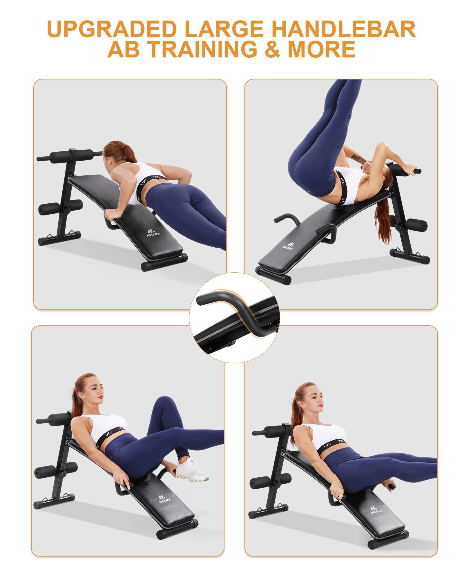 Sit Up Ab Bench Adjustable|MaxKare Foldable Slant Board for Sit-up Abdominal Exercise|Utility Workout Equipment Bench for Home Gym|Decline Recline Situp Benches - NAIPO