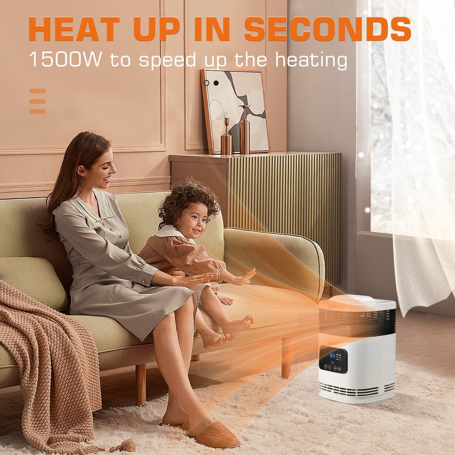 Space Heater, Electric Portable Fan Heater, 1500W, Fast Heating with Remote Control, 3 Heating Modes, Adujstable Thermostat & 1-12Hrs Timer, Tip-Over & Lock Protection Indoor Use Home Office Bathroom - NAIPO