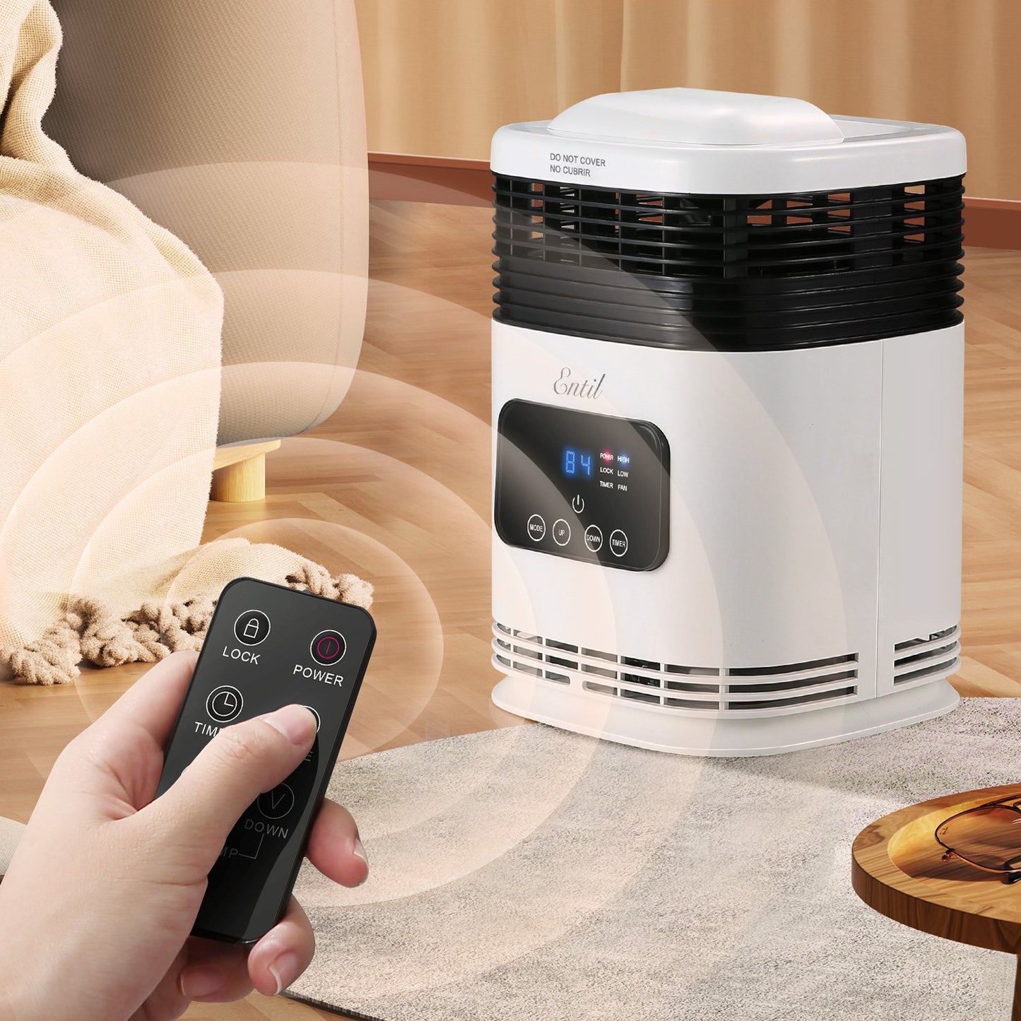 Space Heater, Electric Portable Fan Heater, 1500W, Fast Heating with Remote Control, 3 Heating Modes, Adujstable Thermostat & 1-12Hrs Timer, Tip-Over & Lock Protection Indoor Use Home Office Bathroom - NAIPO