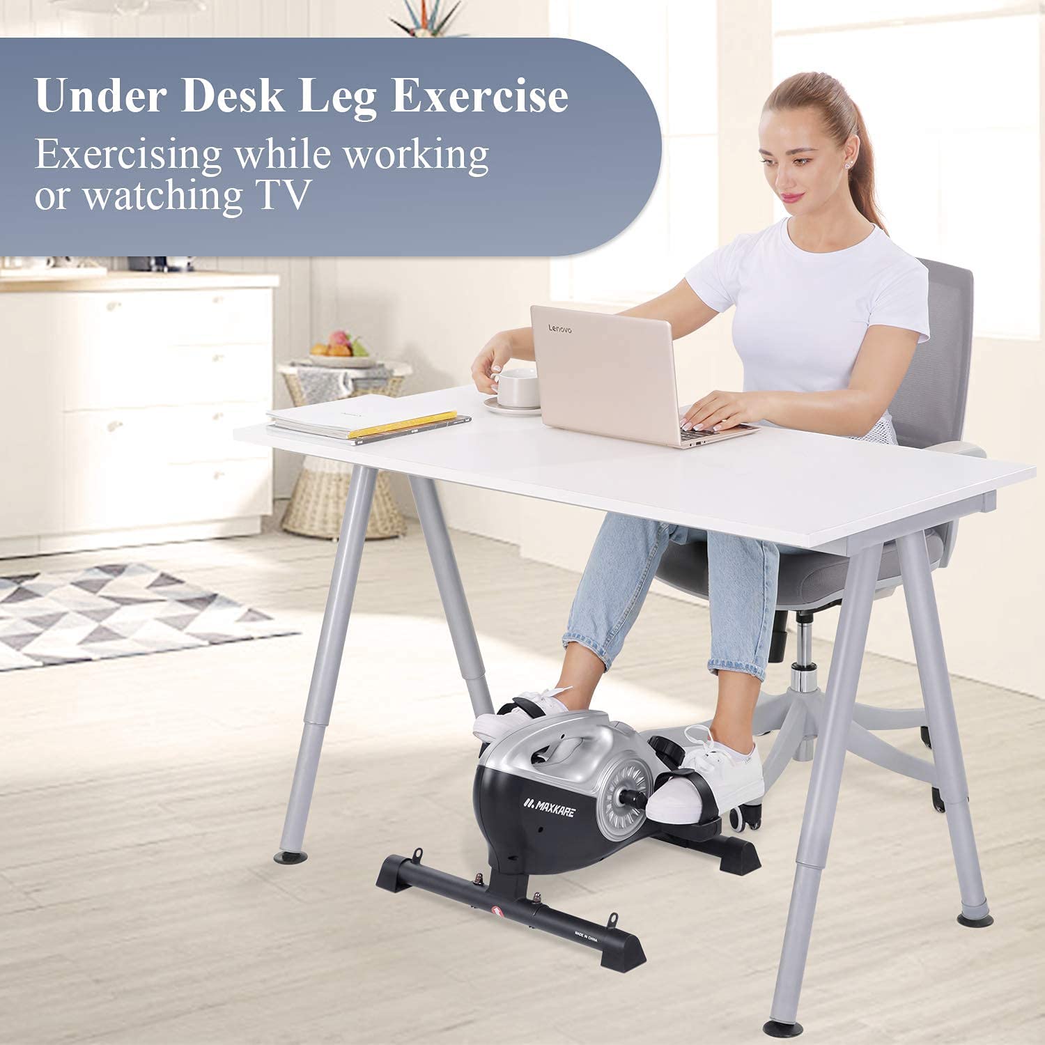 Load image into Gallery viewer, Under Desk Bike Pedal Exerciser 2 in 1 Stationary Magnetic Exercise Bike with LCD Monitor for Arm Leg Body Workout for Men and Women at Home and Office (Resistance Bands Included) - NAIPO
