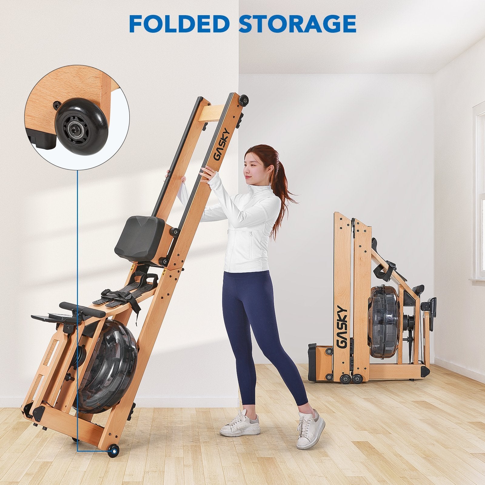 Water Rowing Machine for Home Use Oak Wooden Rower with LCD Monitor - NAIPO