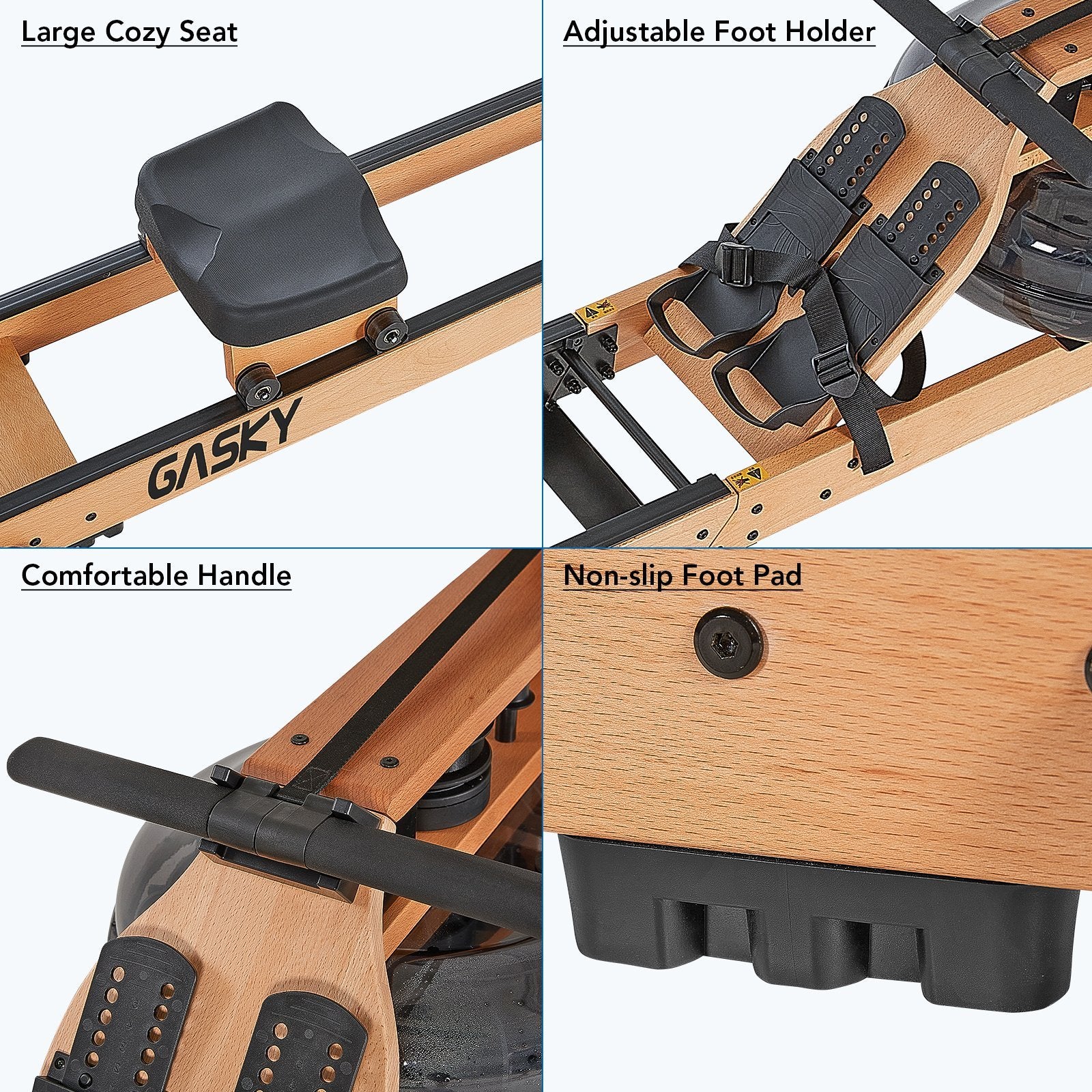 Water Rowing Machine for Home Use Oak Wooden Rower with LCD Monitor - NAIPO