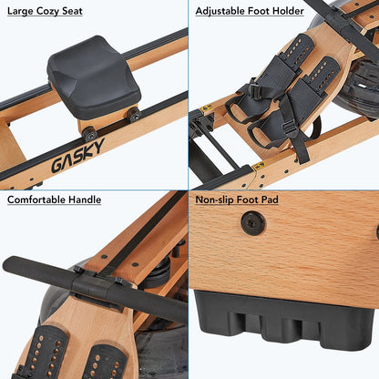 Water Rowing Machine for Home Use Oak Wooden Rower with LCD Monitor - NAIPO